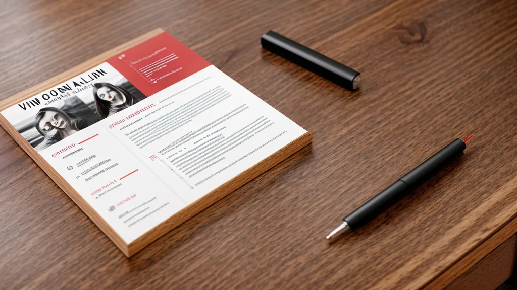 Un CV imprimé sur un bureau en bois avec des annotations au stylo rouge.