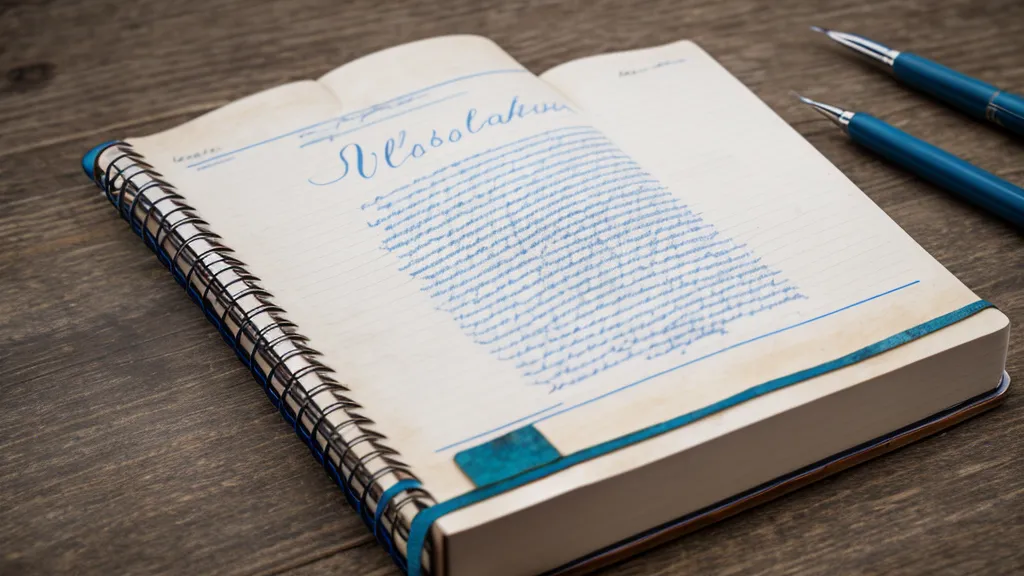 Un carnet de notes ouvert sur une table avec des questions d'entretien écrites à la main.