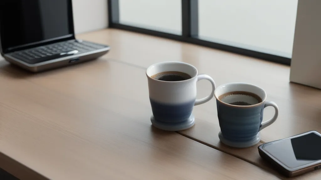 Un smartphone et une tasse de café sur un bureau de travail