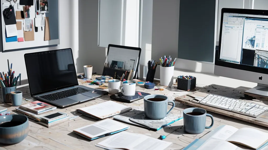 Bureau avec café et bloc-notes pendant une soirée de recherche d'emploi active