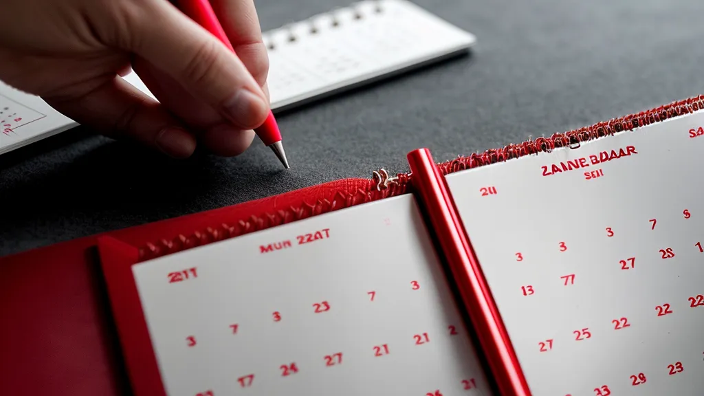 Main marquant des dates de relance sur un calendrier papier