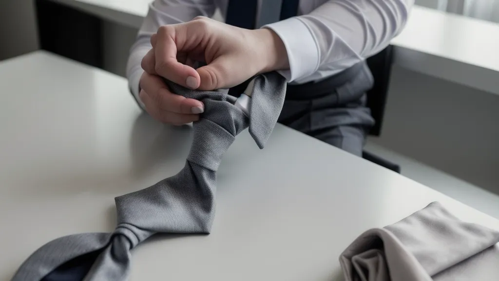 Préparation de la tenue devant un miroir avant un rendez-vous professionnel